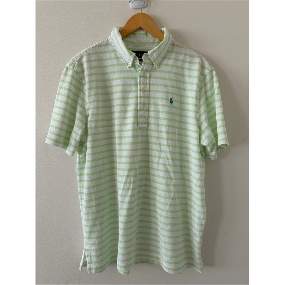 Polo Ralph Lauren Hampton Knit Oxford Striped Polo Key Lime Green Shirt Size XL